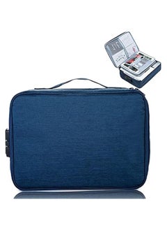 ماركة غير محددة A4 Letter Size Document Organizer with Password Lock, Portable File Holder with 2 Separators Multi-Function Document Storage Bag for Laptop, Contracts, passports, certificates(Navy Blue)  - Image 1