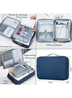 ماركة غير محددة A4 Letter Size Document Organizer with Password Lock, Portable File Holder with 2 Separators Multi-Function Document Storage Bag for Laptop, Contracts, passports, certificates(Navy Blue)  - Image 3