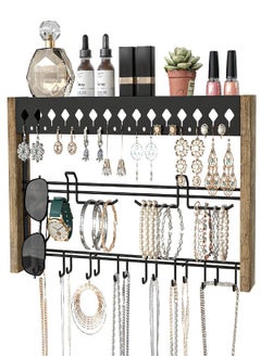 J JACKCUBE DESIGN J JACKCUBE DESIGN Rustic Wood Wall Mount Jewelry Organizer with Metal Hooks for Necklaces Earrings and Bracelets (Wood) : MK460A  - Image 1