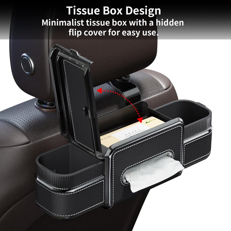 Arcoche Back Seat Car Organizer 6 in 1 Multifunctional Car Back Seat Storage Box with Drink Cup Holder Tissue Box, for Car Phone Holder,Snacks, Drinks, Handbag, Makeup Mirror Black - Image 5