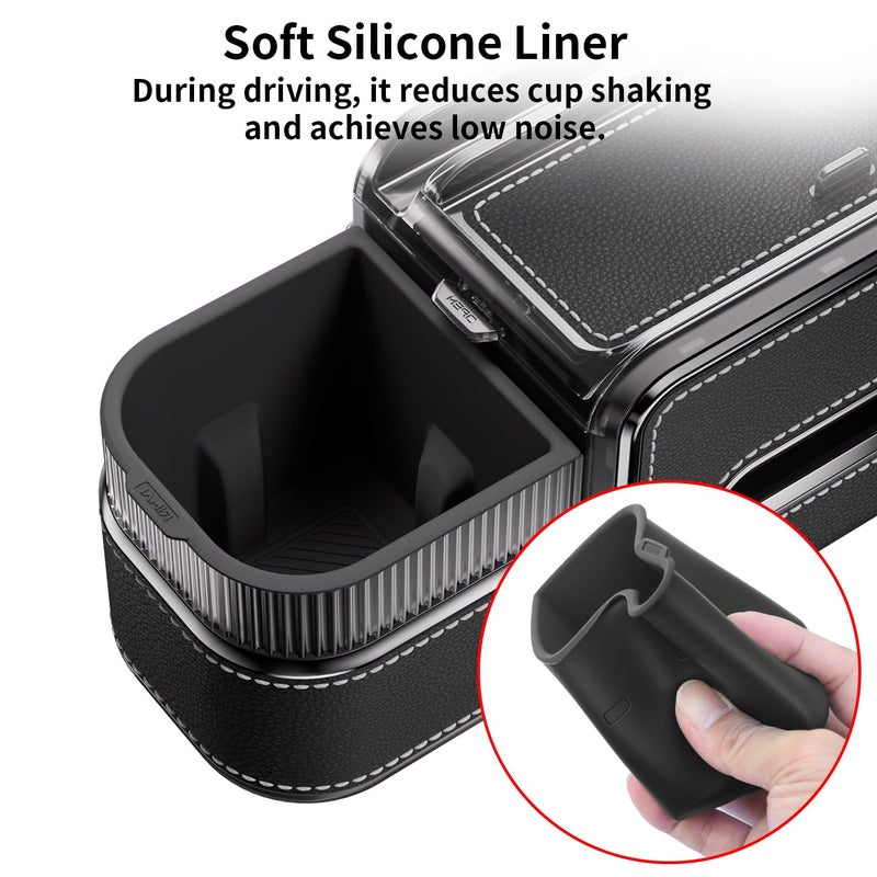 Arcoche Back Seat Car Organizer 6 in 1 Multifunctional Car Back Seat Storage Box with Drink Cup Holder Tissue Box, for Car Phone Holder,Snacks, Drinks, Handbag, Makeup Mirror Black - Image 4