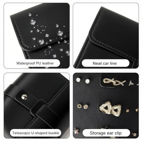 LAKE OF FIRE Earring Holder Organizer with Foldable Book Design Book Organizer, Portable Pu Leather Travel Earring Case (Black) - Image 3