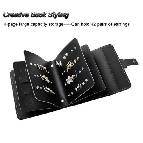 LAKE OF FIRE Earring Holder Organizer with Foldable Book Design Book Organizer, Portable Pu Leather Travel Earring Case (Black) - Image 5