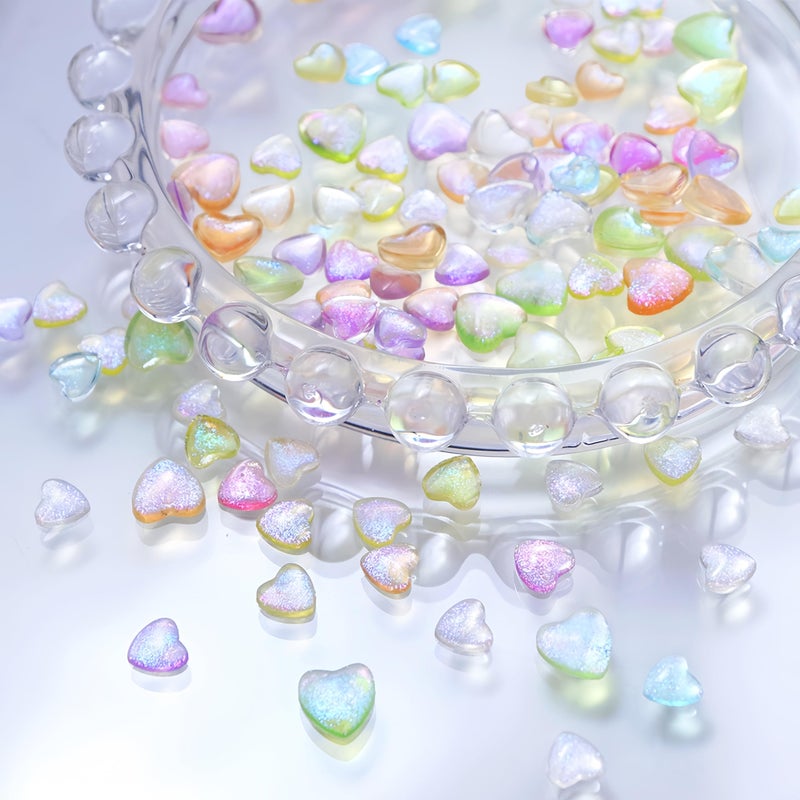 Quezadyl 300Pcs 3D Aurora Heart Nail Charms 3D Mixed Size Love Hearts Nail Rhinestones Jelly Resin Colored Peach Hearts Jewelry Diamonds for Acrylic Nails Valentines Aurora Gradient Heart Nails Gems for Women - Image 5