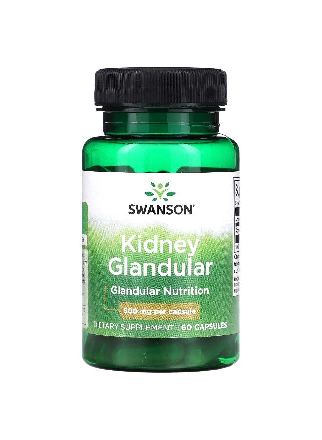 SWANSON سوانسون، غدة الكلى، 500 ملغ، 60 كبسولة - Image 1