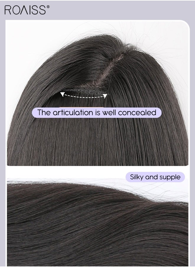 roaiss - V-Shaped Layered Hair Extensions, One Piece Straight Hair Extension Wig with 4 Clips, Heat Resistant Synthetic Hairpiece for Women Girls, Light Brown, 55cm (22 inches) - Image 1