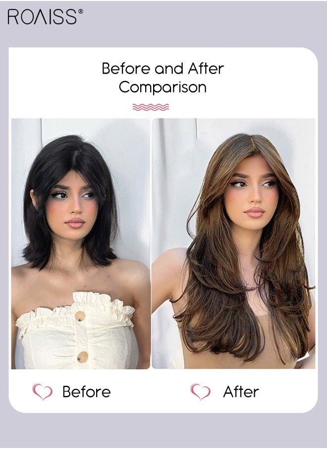 roaiss - V-Shaped Layered Hair Extensions, One Piece Straight Hair Extension Wig with 4 Clips, Heat Resistant Synthetic Hairpiece for Women Girls, Light Brown, 55cm (22 inches) - Image 1