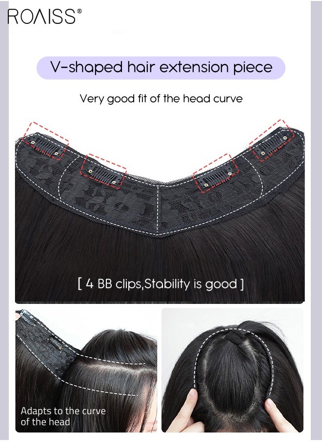 roaiss - V-Shaped Layered Hair Extensions, One Piece Straight Hair Extension Wig with 4 Clips, Heat Resistant Synthetic Hairpiece for Women Girls, Light Brown, 55cm (22 inches) - Image 1