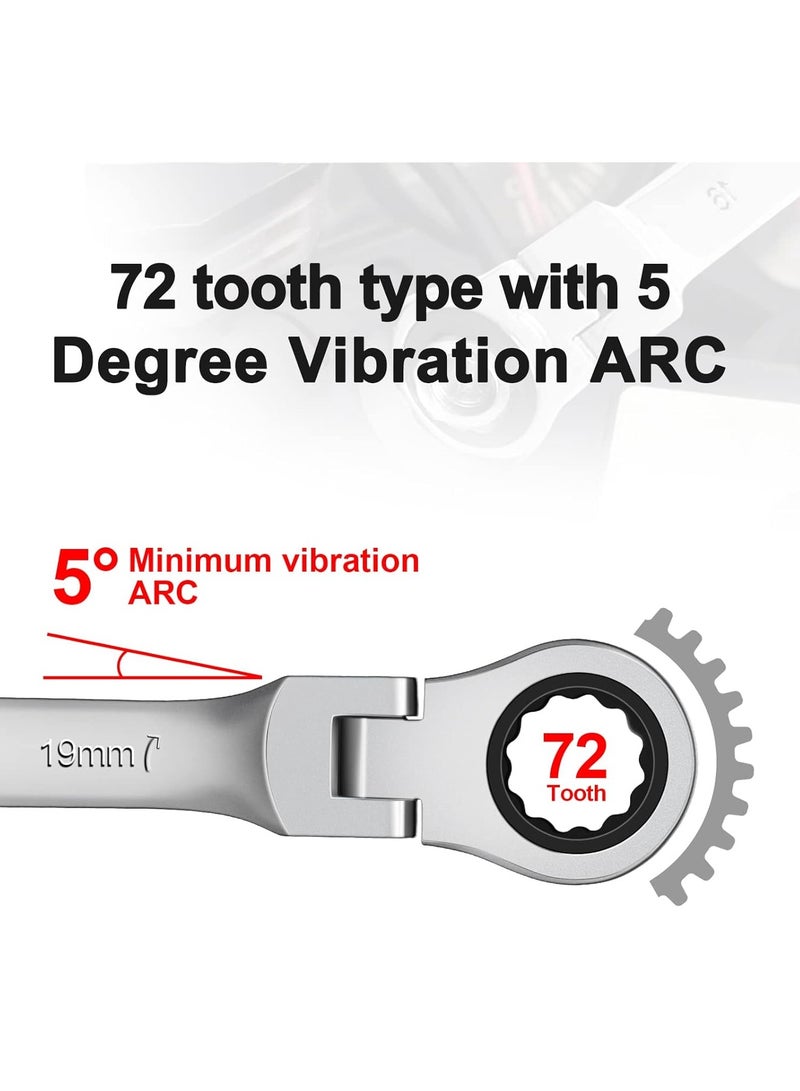 مفتاح ربط برأس مرن مقاس 17 مم، فولاذ صناعي من نوع Cr-V، تصميم تحرير بـ 12 نقطة، مفتاح ربط بـ 72 سنًا، نهاية صندوق مرنة بزاوية 180 درجة - Image 3
