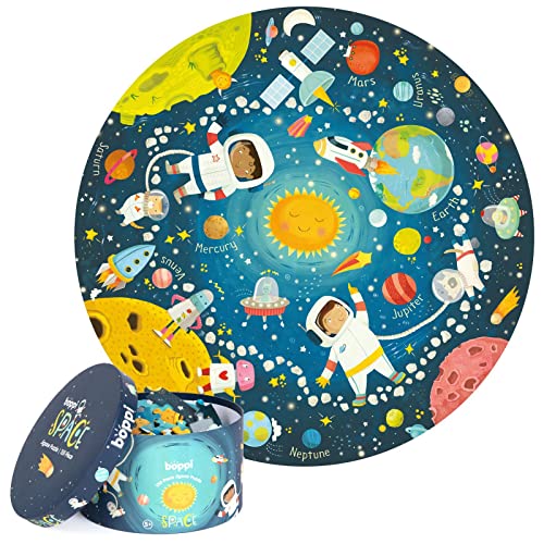boppi Space Round Jigsaw Puzzle with 100 Recycled Card Solar System Astronauts 150 Pieces for Children 5 6 7 8 Years 58cm Diameter - Image 1