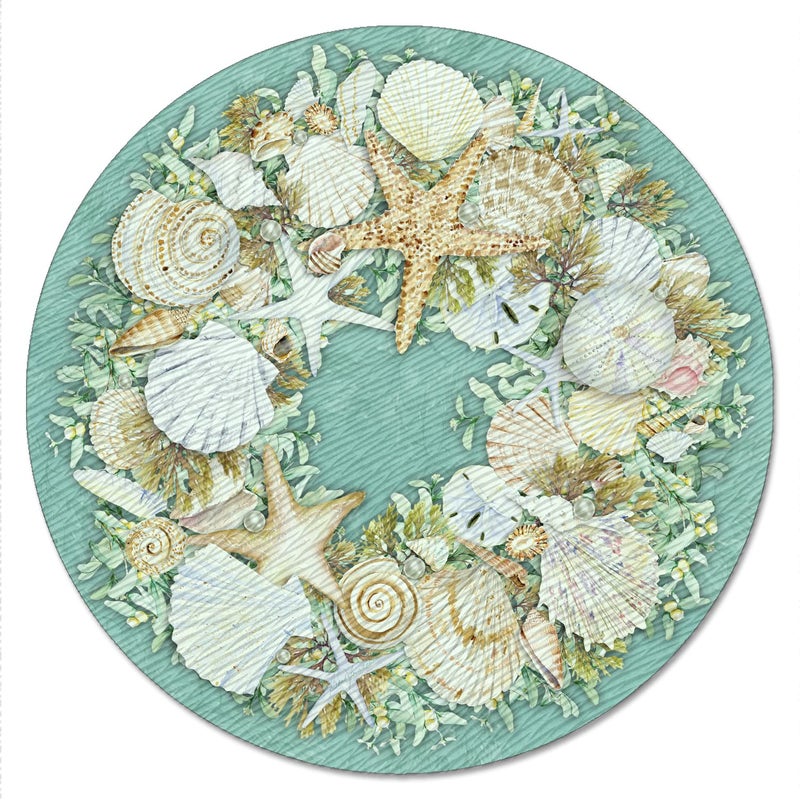 Counterart CounterArt Coastal Wreath 4mm Heat Tolerant Tempered Glass Lazy Susan Turntable 13 Diameter Cake Plate Pizza Server 