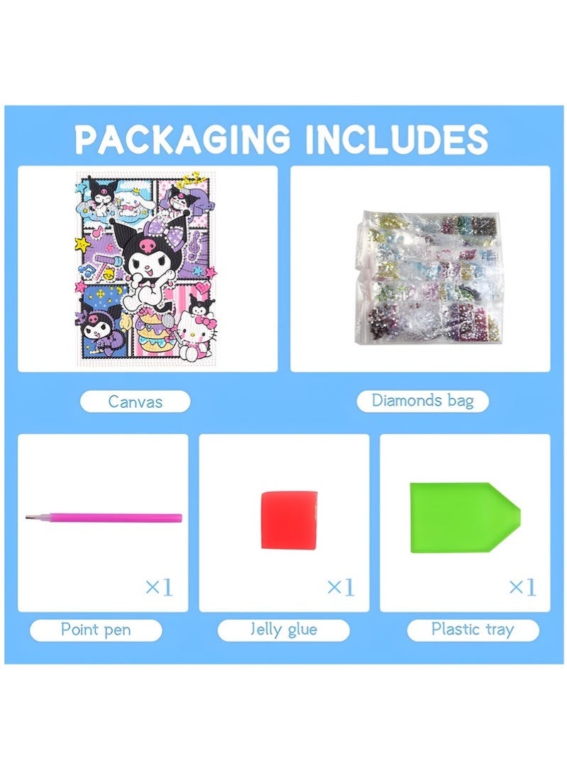 Cute 5D Diamond Art Kits with Wooden Frame, DIY Beaded Picture Puzzle Game, Diamond Arts and Crafts Sets, Diamond Painting Game, Gem Full Drill Diamond Dots for Home Wall Decor - Image 3