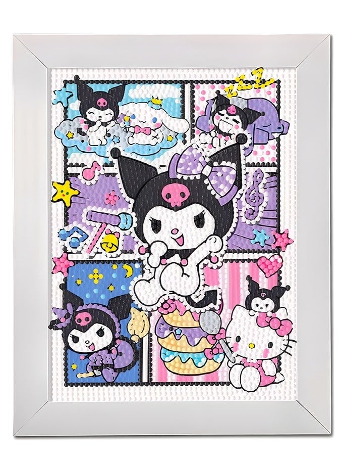 Cute 5D Diamond Art Kits with Wooden Frame, DIY Beaded Picture Puzzle Game, Diamond Arts and Crafts Sets, Diamond Painting Game, Gem Full Drill Diamond Dots for Home Wall Decor - Image 1