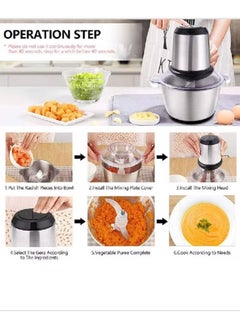 Dream Zone Food Chopper with 3L Stainless Steel Bowl Meat Chopper With Bi-Level Blades, 2 Speed Levels, 300W Multi Food Chopper For Meat, Vegetables, Fruits And Nuts  - Image 3