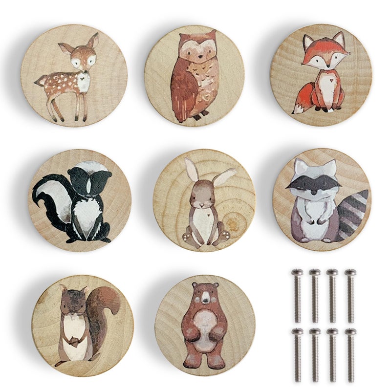 Lasyman Animal Wood Dresser Cabinet Drawer Knobs Round Unique Decorative Wooden Drawer Knobs for Kids Cabinets 8 Log Color - Image 2
