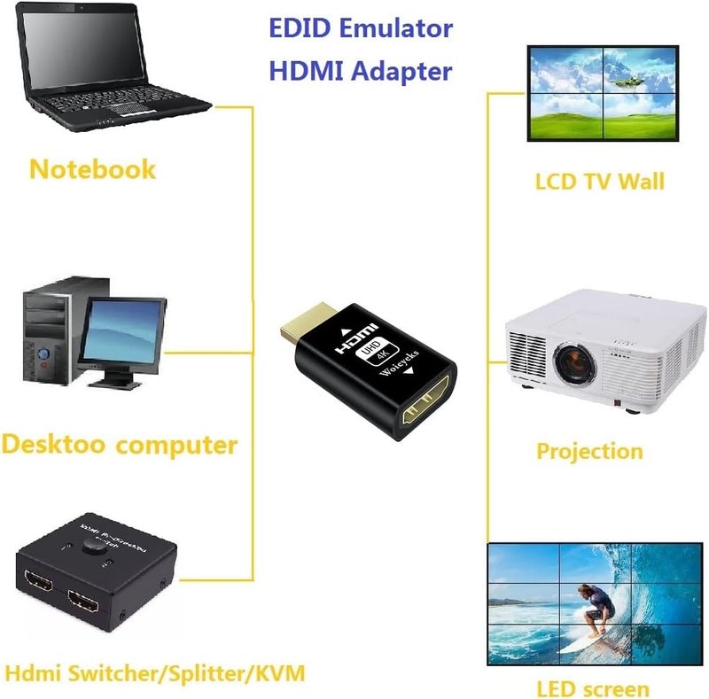 4K HDMI EDID محاكي تمرير - الدقة الافتراضية 1920x1080@60Hz الأعلى 3840x2160@60Hz - لمفاتيح/موزعات/مستقبلات AV/فواصل فيديو HDMI من Mac Thunderbolt - Image 4