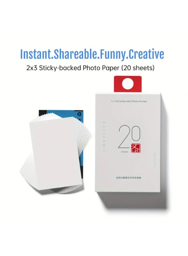 HPRT MT53 ZINK Photo Paper for 3-Inch Printers - 20 Sheets Pack, High-Quality Glossy Finish, Perfect for Family Photos, Portraits & Scenes, Printer Not Included - Image 1