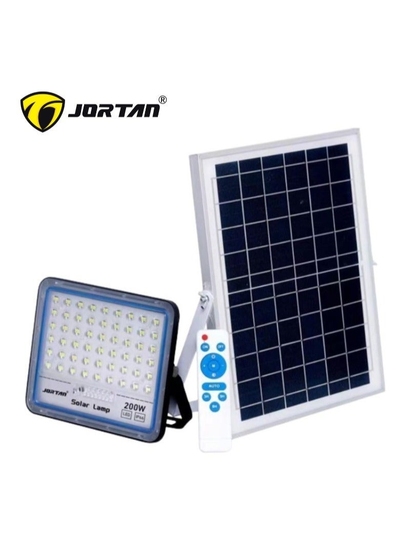 JORTAN 200W Outdoor Solar LED Flood Light with Remote Control | IP66 Waterproof High Brightness Security Light with 18000mAh Battery 12W Solar Panel Automatic Dusk to Dawn Sensor for Garden Garage Street Yard Outdoor Lighting - Image 1