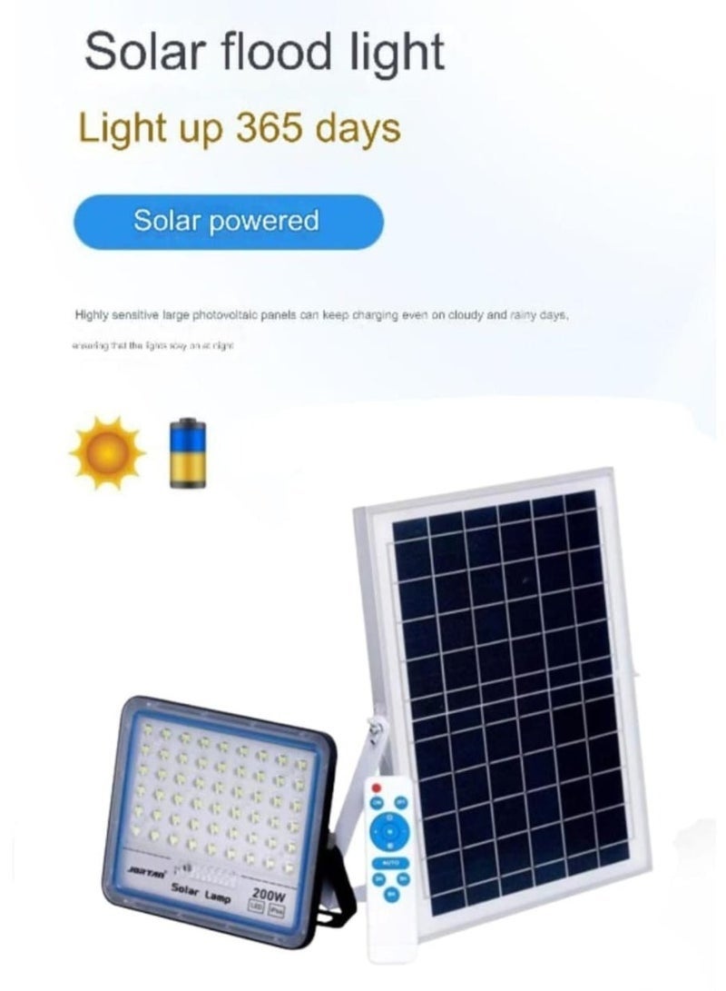 JORTAN 200W Outdoor Solar LED Flood Light with Remote Control | IP66 Waterproof High Brightness Security Light with 18000mAh Battery 12W Solar Panel Automatic Dusk to Dawn Sensor for Garden Garage Street Yard Outdoor Lighting - Image 2
