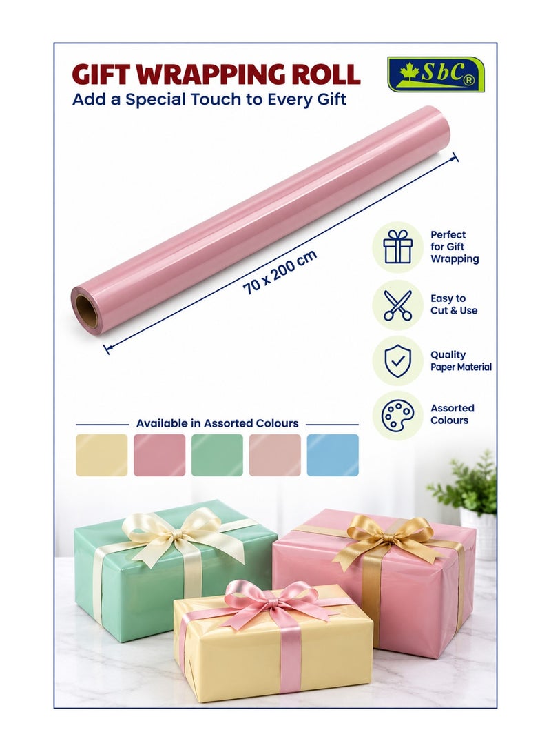 SBC 1-Piece Paper Type Gift Wrapping Roll 70x200cm Size Assorted Colours - Image 2