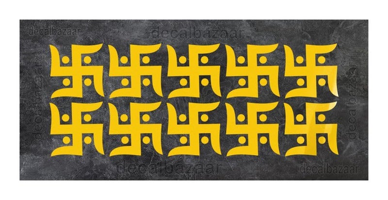 decalbazaar Swastik Simple Glossy Vinyl Sticker 2 x 2 Inches Yellow (Pack 10 Pcs) - Combo Pack (Code 8) - Image 1