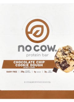 No Cow Protein Bar Chocolate Chip Cookie Dough 12 Bars 2.12 oz (60 g) Each 