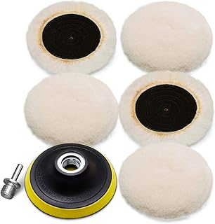 SPTA SPTA Wool Buffing Polishing Pad Set, 7Pcs 3Inch (80mm) Wool Buffing Wheel for Drill Lambs Wool Hook and Loop for  - Image 1