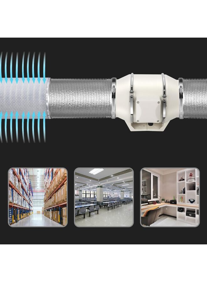 مروحة تهوية مدمجة في مجرى الهواء مروحة شفط مروحة مجرى هواء كهربائية فعالة وهادئة بمحرك نحاسي لمجاري الهواء في الحمام والمطبخ (الحجم: 4 بوصات) - Image 2