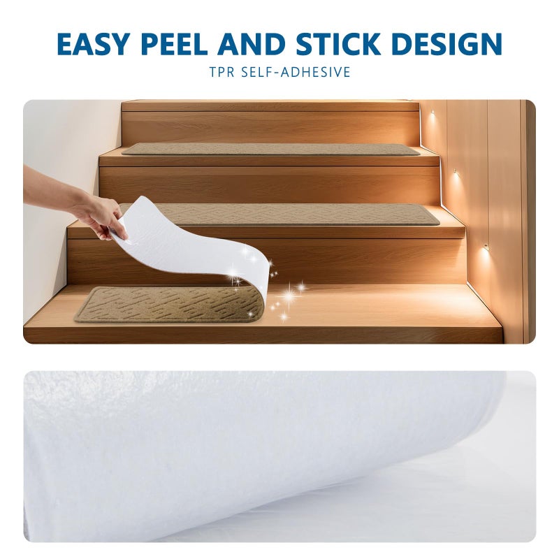 KOOTETA Stair Treads for Wooden Steps Indoor, 15 Pack 8" X 30" Non Slip Carpet Stair Treads with Reusable Adhesive for Kids Elders and Dogs, Surface Polyester TPR Backing Stair Rugs - Image 4