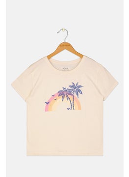 Kids Girl Graphic Printed Short Sleeve Top, Light Peach Combo