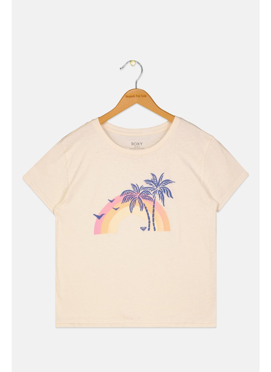 Roxy - Kids Girl Graphic Printed Short Sleeve Top, Light Peach Combo - Image 1