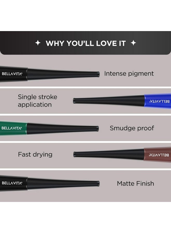 Bella Vita Organic BELLAVITA Intense Drama Waterproof Eyeliner, Blue, Matte Finish, Smudge-Proof, Fast-Drying, Felt Tip Applicator, Enriched with Biotin, 3.5 ml - Image 4