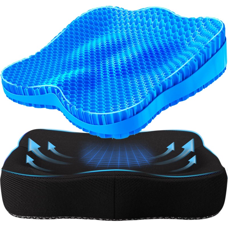 Tsmertor Gel Seat Cushion Thicken Big Office Chair Cushion Chair Seat Pads for Long Sitting Sciatica Hip Pain Relief Egg Seat Cushion for Wheelchair Car Office Home Travel Outdoor