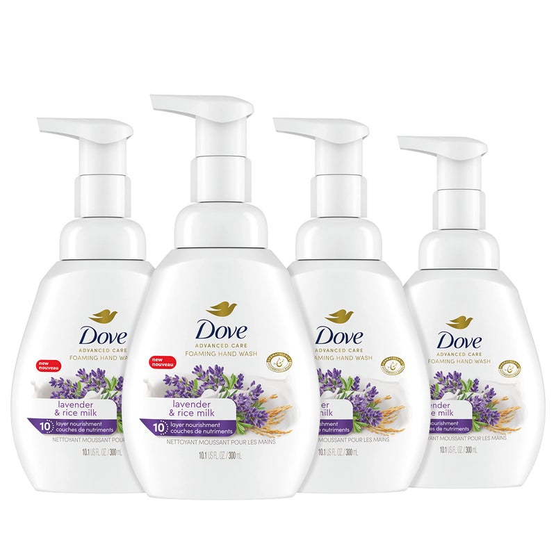 Dove Foaming Hand Wash Lavender & Rice Milk Pack of 4 Protects Skin from Dryness, More Moisturizers than the Leading Ordinary Hand Soap, 10.1 oz - Image 1