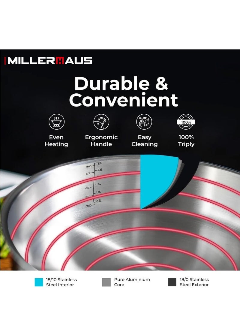 MILLERHAUS TRIPLY SAUTEPAN WITH LID 24 CM  - Image 4