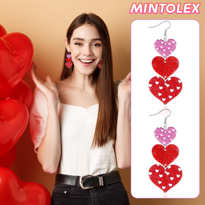 Mintolex Heart Earrings for Women Acrylic Glitter Red Pink Long Drop Earring Multi Hearts Love Earrings Jewelry for Valentine's Day, Solid Heart - Image 3