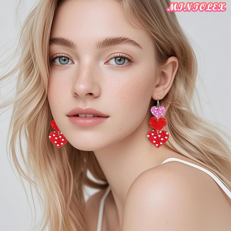 Mintolex Heart Earrings for Women Acrylic Glitter Red Pink Long Drop Earring Multi Hearts Love Earrings Jewelry for Valentine's Day, Solid Heart - Image 5