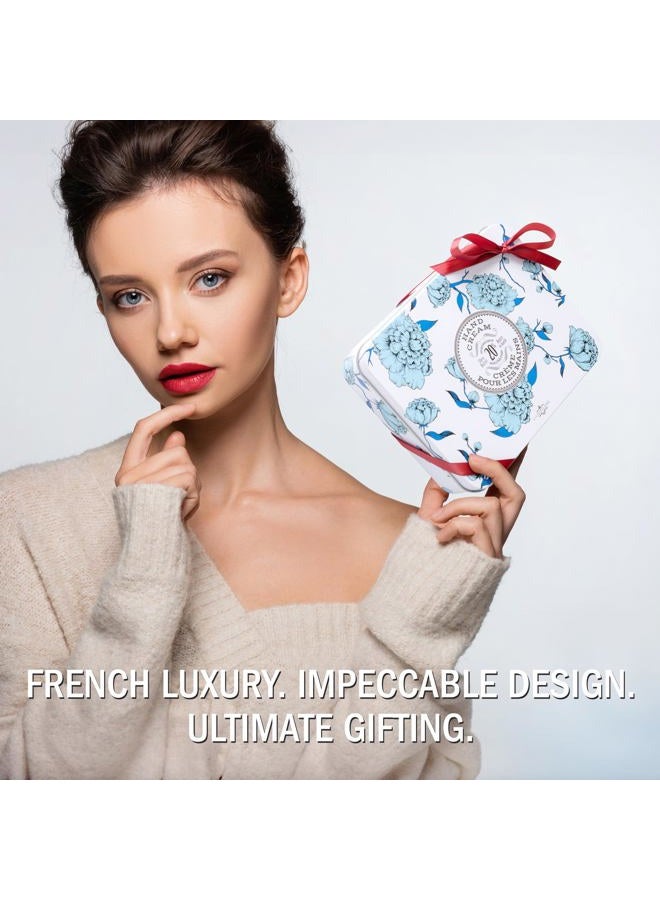 La Chatelaine Hand Cream Trio Tin Gift Set, Ready-To-Gift Tin, Nautral, Made in France with 20% Organic Shea Butter, Nourishing and Moisturizing (Amber Cashmere, Coconut Milk, Lychee Bilberry or Shea) - Image 3