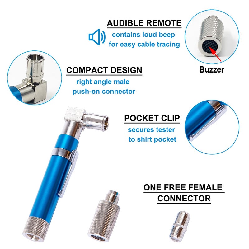 GROWORD Coaxial Pocket Toner Pocket Continuity Tester(Tracer) and Toner with Light&Buzzer Voltage Toner and Barrel Connector Bundle for Testing Coax Cable, RG6, RG59, CATV Wire Tracer - Image 3