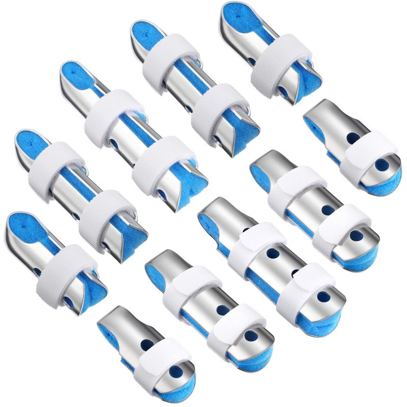 BBTO 10 Pieces Finger Splints Metal Padded Support Finger Stabilizer with Soft Foam Interior and Loop Straps, 3 Sizes(10 Pieces,Blue) - Image 1