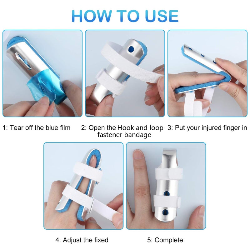 BBTO 10 Pieces Finger Splints Metal Padded Support Finger Stabilizer with Soft Foam Interior and Loop Straps, 3 Sizes(10 Pieces,Blue) - Image 3