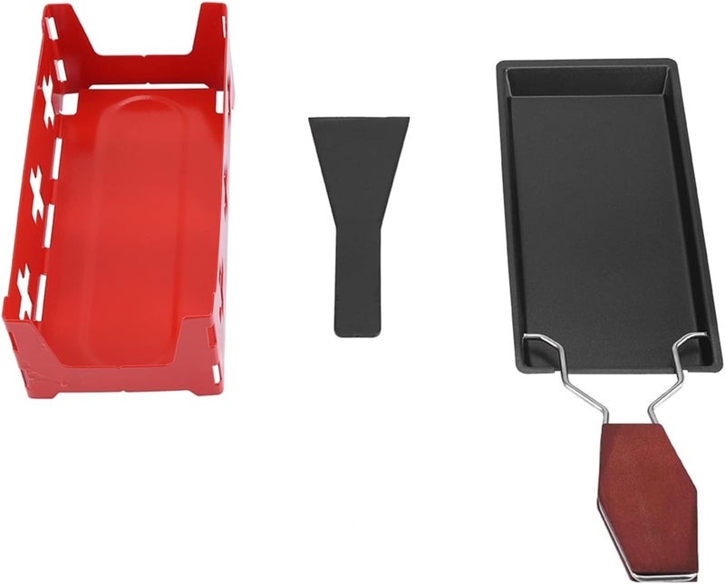 Estink Cheese Raclette Stove Carbon Steel Portable Non-stick Cheese Raclette Rotaster Baking Tray Stove Set Home Kitchen Grilling Tool with Spatula, Red, 19 x 9.5 x 6 cm - Image 3