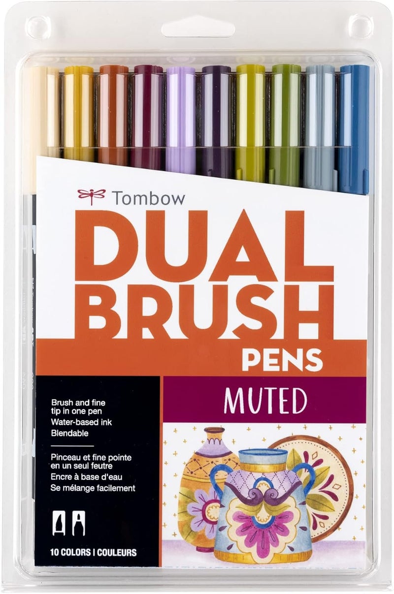 Tombow 56186 Dual Brush Pen Art Markers, Muted, 10-Pack. Blendable, Brush and Fine Tip Markers - Image 1