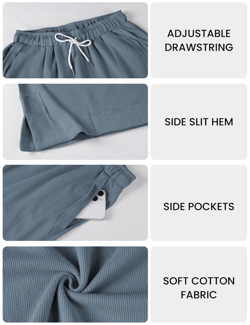 Springrain Womens Baggy Wide Leg Pants Casual Loose Cotton Drawstring Elastic Waisted Palazzo Pants with Pockets(Dustyblue-M) - Image 5