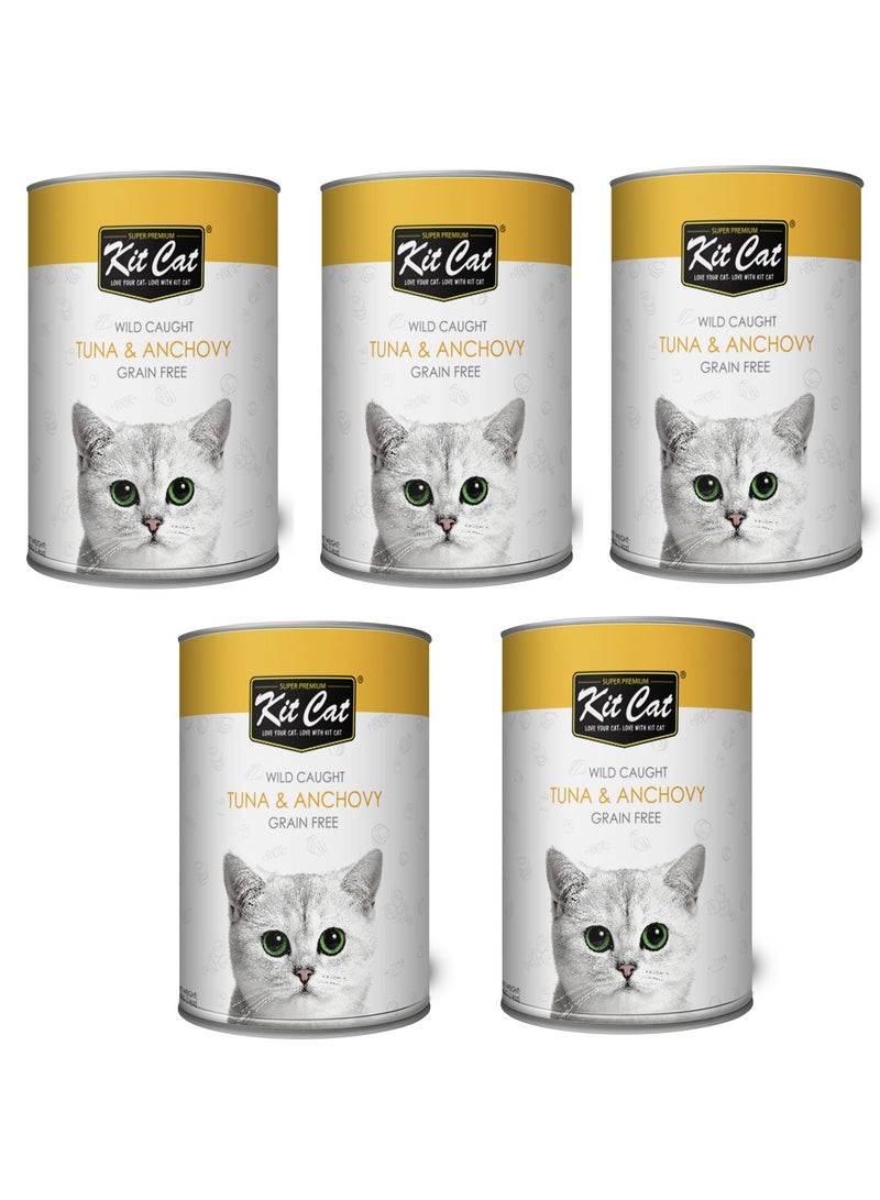 Kit Cat Pack of 5 Wild Caught Tuna & Anchovy Cat Wet Food 5x400g