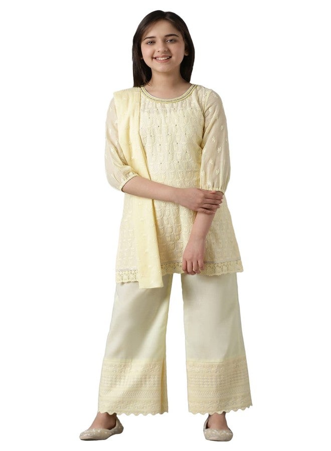 Aurelia Girl's Cotton Blend Kurta, Palazzo, Dupatta (22AUG10223B