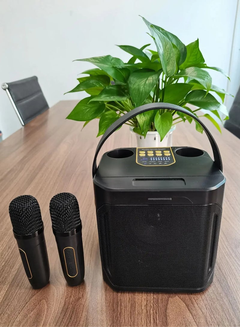 AROAQ سماعة بلوتوث كاريوكي، آلة كاريوكي صغيرة محمولة قابلة لإعادة الشحن مع 2 ميكروفون بلوتوث و لاسلكي، مضخم صوت لاسلكي 360 ستيريو مقاوم للماء للحفلات الداخلية والخارجية، (أسود) - Image 2