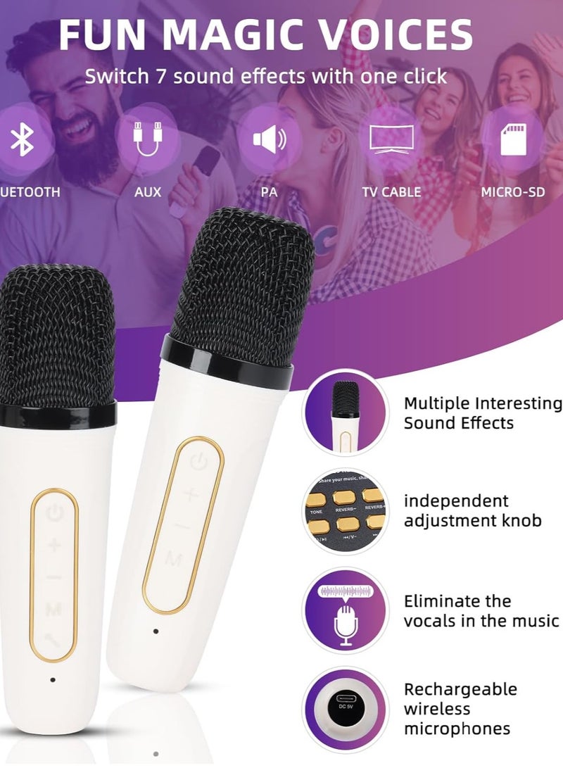 AROAQ سماعة بلوتوث كاريوكي، آلة كاريوكي صغيرة محمولة قابلة لإعادة الشحن مع 2 ميكروفون بلوتوث و لاسلكي، مضخم صوت لاسلكي 360 ستيريو مقاوم للماء للحفلات الداخلية والخارجية، (أسود) - Image 4