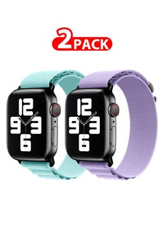 2 Pack Of Apple Watch Alpine Loop Band 38mm 40mm 41mm Women Men Adjustable with Metal G-Hook Strap for iWatch Series 7/SE/6/5/4/3/2/1 Light Blue/Purple