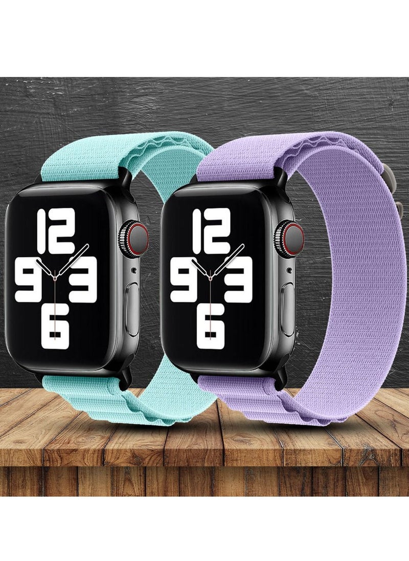 CATANES - 2 Pack Of Apple Watch Alpine Loop Band 38mm 40mm 41mm Women Men Adjustable with Metal G-Hook Strap for iWatch Series 7/SE/6/5/4/3/2/1 Light Blue/Purple - Image 1